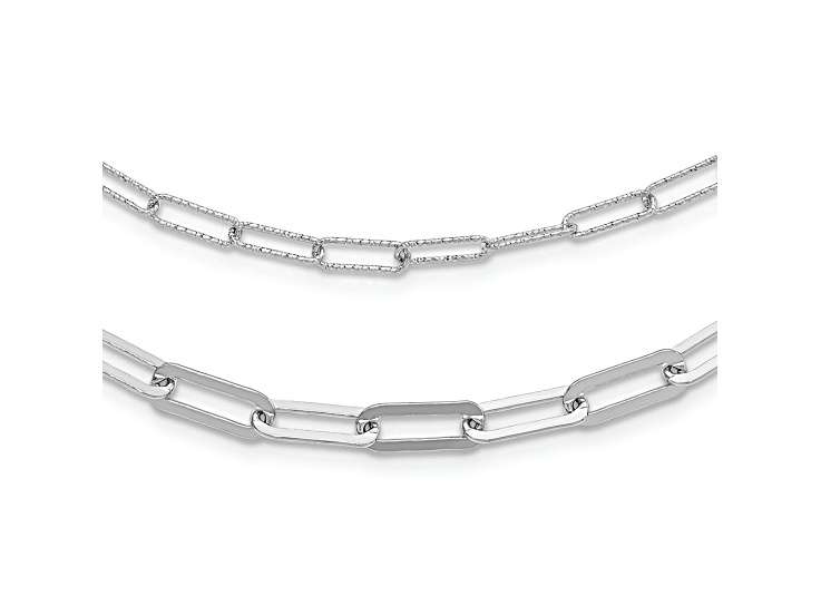 Rhodium Over Sterling Silver Diamond-Cut Fancy Link Multi-Layer 20 Inch Necklace