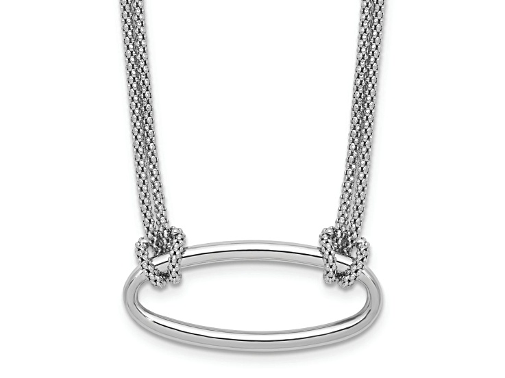 Rhodium Over Sterling Silver Polished, Textured and Diamond-Cut Oval 2-Strand 16 Inch Necklace