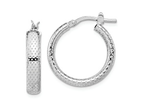 Rhodium Over Sterling Silver 13/16" Polished and Textured Hoop Earrings