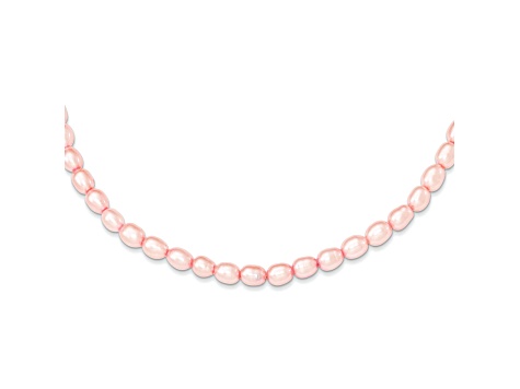 Rhodium Over Sterling Silver 4-5mm Pink Rice FWC Pearl Children's Necklace