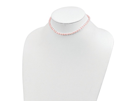 Rhodium Over Sterling Silver 4-5mm Pink Rice FWC Pearl Children's Necklace