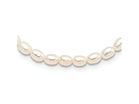 Rhodium Over Sterling Silver 4-5mm White Rice FWC Pearl Children's