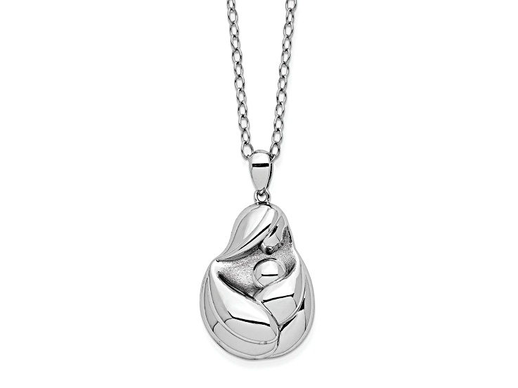 Rhodium Over Sterling Silver Mine To Keep Mom and Baby 18 Inch Necklace