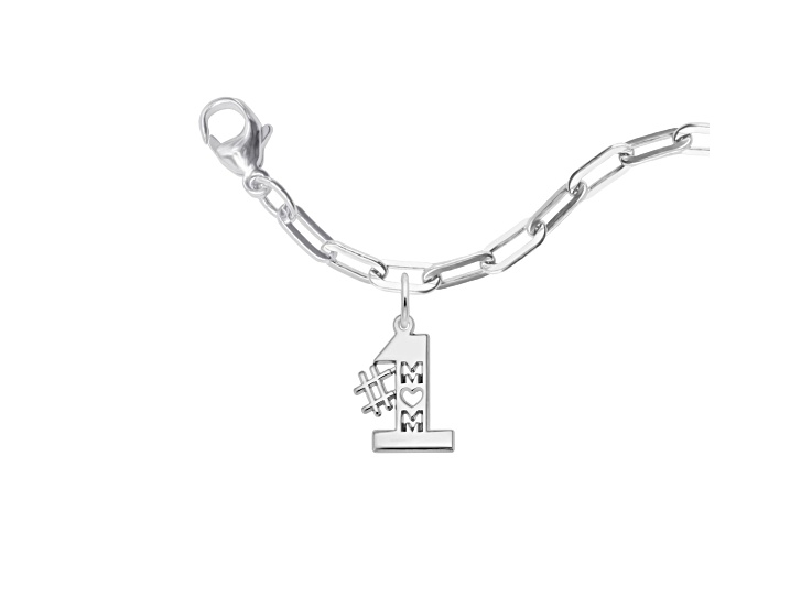 Rhodium Over Sterling Silver Number One Mom Bracelet Set Measures 7inch