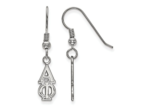 Rhodium Over Sterling Silver LogoArt Alpha Phi Small Dangle Earrings