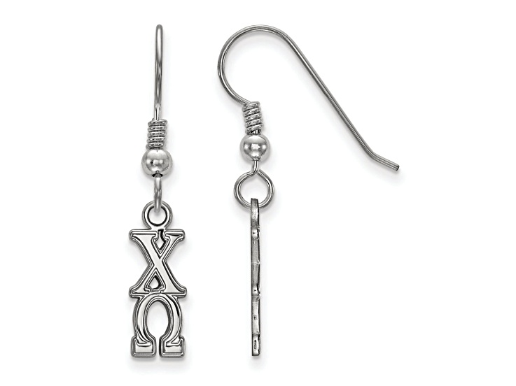 Rhodium Over Sterling Silver LogoArt Chi Omega Small Dangle Earrings