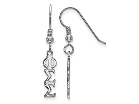 Rhodium Over Sterling Silver LogoArt Phi Sigma Sigma Small Dangle Earrings