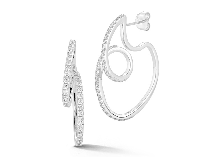 Sterling Statements Rhodium Over Sterling Silver CZ Sculptural Swirl Stud Earrings