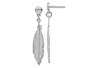 Rhodium Over Sterling Silver Leaf Dangle Earrings