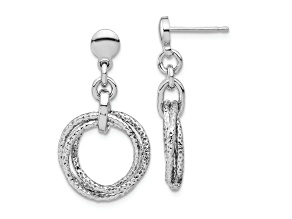 Rhodium Over Sterling Silver Textured Circles Dangle Earrings