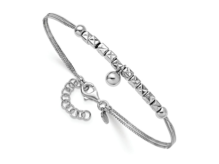 Sterling Silver Polished and Grooved Textured Fancy 2-strand Bracelet