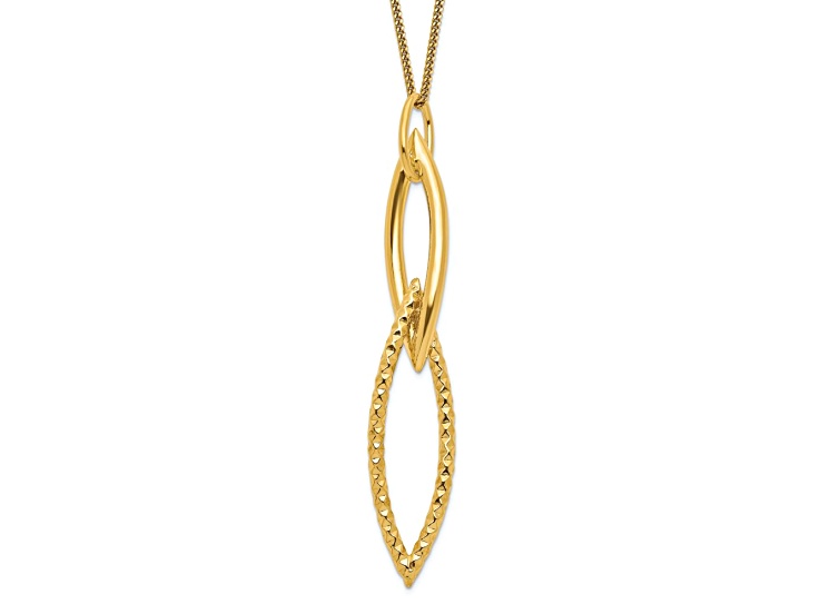 18K Yellow Gold Over Sterling Silver Diamond-Cut Fancy Pendant with 16.5 Inch Curb Chain