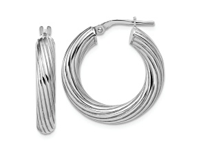 Rhodium Over Sterling Silver Polished Grooved Hoop Earrings