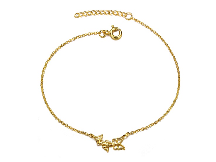 14K Gold Plated over Sterling Silver Filigree Butterfly Charm Bracelet for Teens