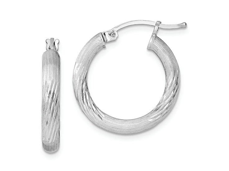 Rhodium Over Sterling Silver 3mm Polished and Satin Diamond-cut Hoop Earrings