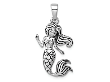 Picture of Rhodium Over Sterling Silver Antiqued Mermaid Pendant
