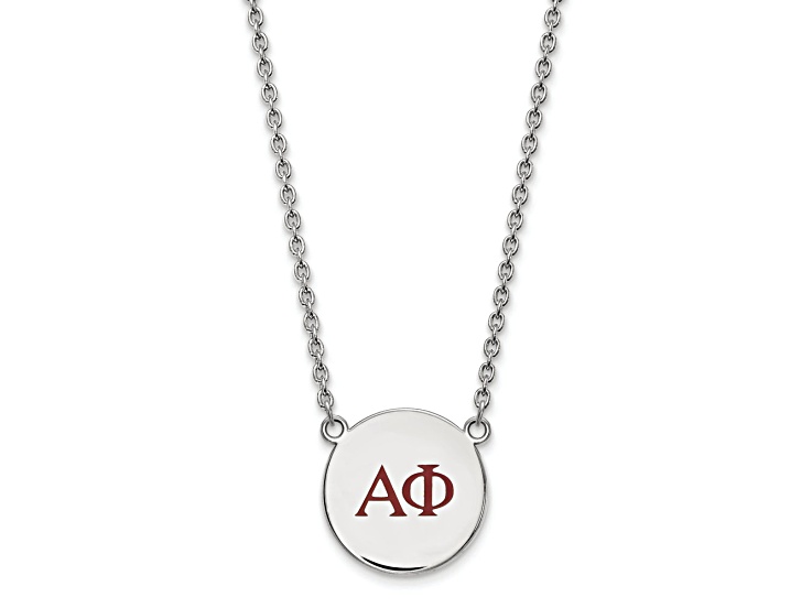 Rhodium Over Sterling Silver LogoArt Alpha Phi Large Enamel Pendant Necklace
