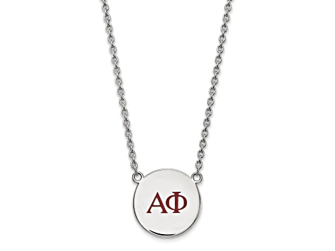 Rhodium Over Sterling Silver LogoArt Alpha Phi Large Enamel Pendant Necklace