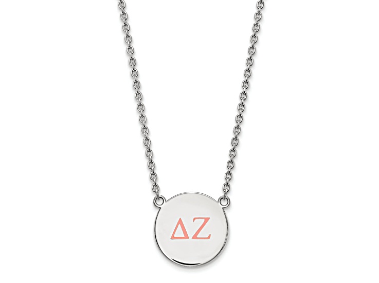Rhodium Over Sterling Silver LogoArt Delta Zeta Large Enamel Pendant Necklace