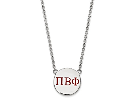 Rhodium Over Sterling Silver LogoArt Pi Beta Phi Large Enamel Pendant Necklace