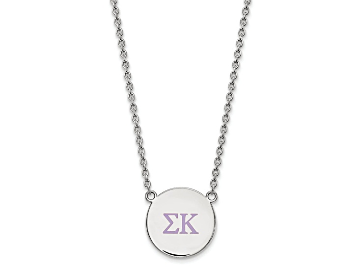 Rhodium Over Sterling Silver LogoArt Sigma Kappa Large Enamel Pendant Necklace