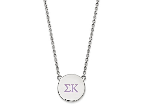 Rhodium Over Sterling Silver LogoArt Sigma Kappa Large Enamel Pendant Necklace