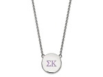 Rhodium Over Sterling Silver LogoArt Sigma Kappa Large Enamel Pendant Necklace