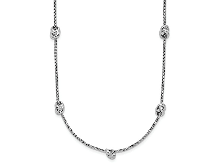 Rhodium Over Sterling Silver Polished Love Knot with 2-inch Extension Necklace