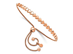 18K Rose Gold Over Sterling Silver Polished Heart Bolo Bracelet