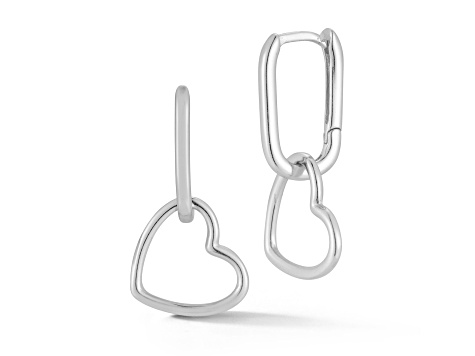 Sterling Statements Rhodium Over Sterling Silver Open Heart Link Charm Hoop Earrings
