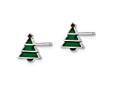 Rhodium Over Sterling Silver Enamel Christmas Tree Post Earrings