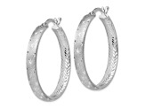 Rhodium Over Sterling Silver 1 1/4" Diamond-Cut Brushed In and Out Hoop Earrings
