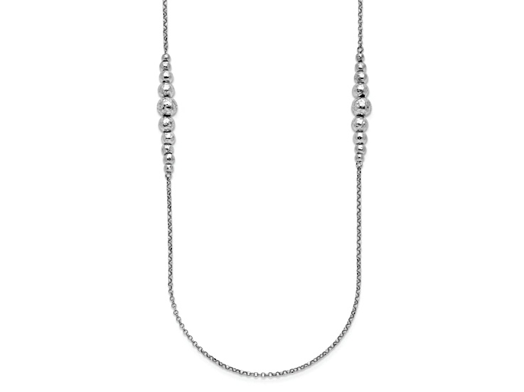 Rhodium Over Sterling Silver Polished Rolo Link Hammered Bead Station ...
