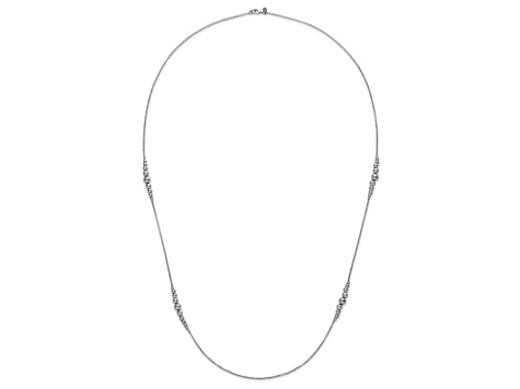 Rhodium Over Sterling Silver Polished Rolo Link Hammered Bead Station ...