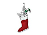 Rhodium Over Sterling Silver Enamel Stocking Charm