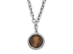 Rhodium Over Sterling Silver Bronze Roman Coin Pendant Cable Link 18 Inch Necklace