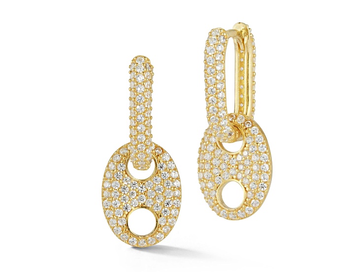 Sterling Statements 14K Yellow Gold Over Sterling Silver Pave Mariner Link Drop Earrings