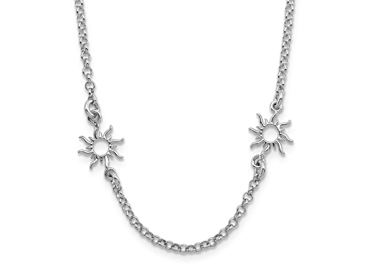 Rhodium Over Sterling Silver Polished Cable Link Suns 16 Inch Necklace