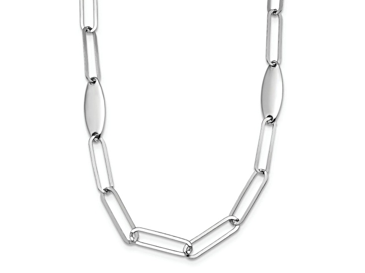 Rhodium Over Sterling Silver Polished Flat Oval Link 24 Inch Necklace