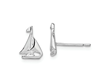 Picture of Rhodium Over Sterling Silver Polished Mini Sailboat Post Earrings
