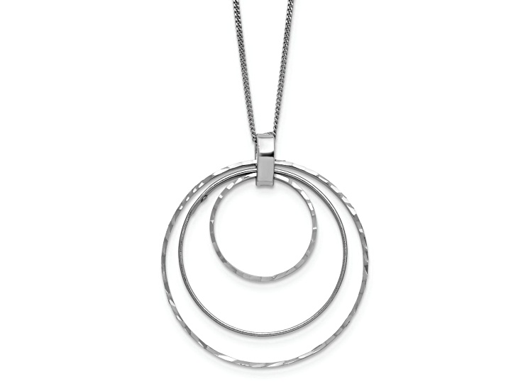 Rhodium Over Sterling Silver Diamond-Cut Circles Pendant with 16 Inch Curb Chain