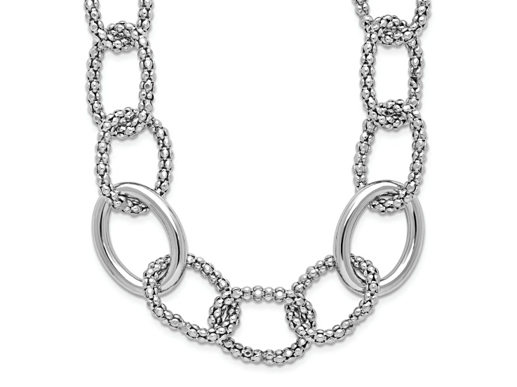 Rhodium Over Sterling Silver Textured Fancy Link 18 Inch Necklace