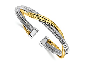 18K Yellow Gold and Sterling Silver Polished and Textured 8mm Wrapped Twisted Cuff Bangle
