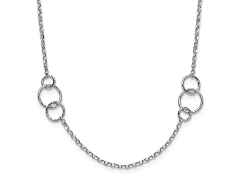 Rhodium Over Sterling Silver Polished Rolo Link Circle 16.25 Inch ...