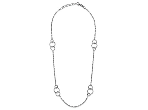 Rhodium Over Sterling Silver Polished Rolo Link Circle 16.25 Inch ...