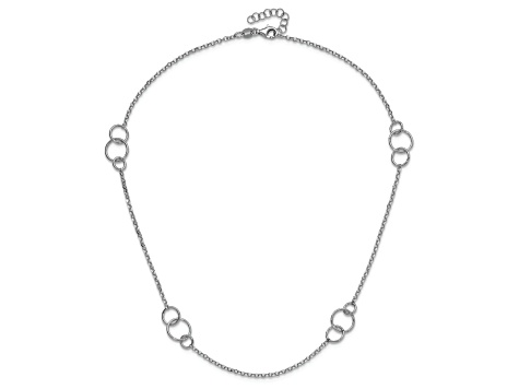 Rhodium Over Sterling Silver Polished Rolo Link Circle 16.25 Inch ...