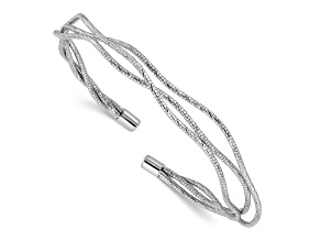 Sterling Silver Polished and Textured 7mm Wavy Cuff Bracelet