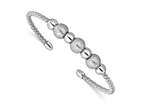 Sterling Silver Brushed and Textured Radiant Essence Twisted and Beaded Cuff Bangle