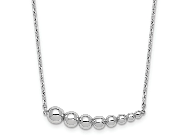 Rhodium Over Sterling Silver Graduated Beaded with 1.5-inch Extension Necklace