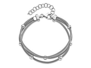 Picture of Sterling Silver Polished 2mm Beaded Mesh Multi-Strands Bracelet